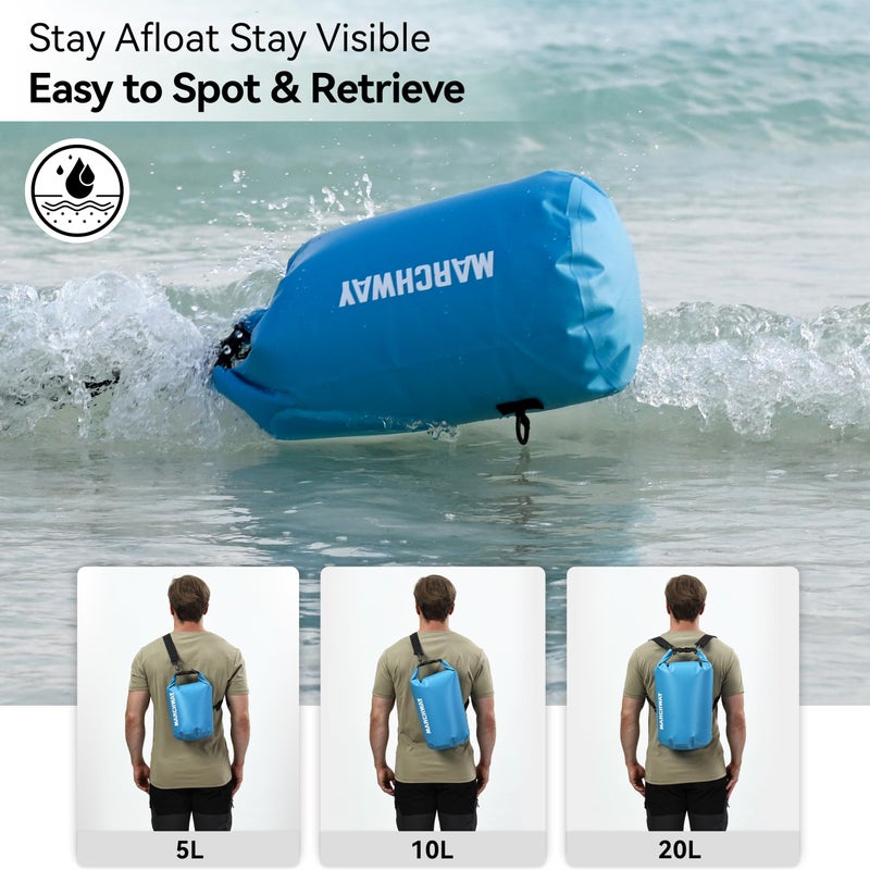 MARCHWAY Floating Waterproof Dry Bag Backpack 5L/10L/20L/30L/40L, Roll Top Sack Keeps Gear Dry for Kayaking, Rafting, Boating, Swimming, Camping, Hiking, Beach, Fishing (Light Blue, 10L) - Image 5
